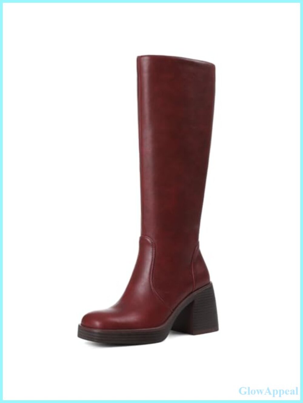 Womens Knee High Platform Boots Chunky Block Heel Square Toe Faux Leather Side